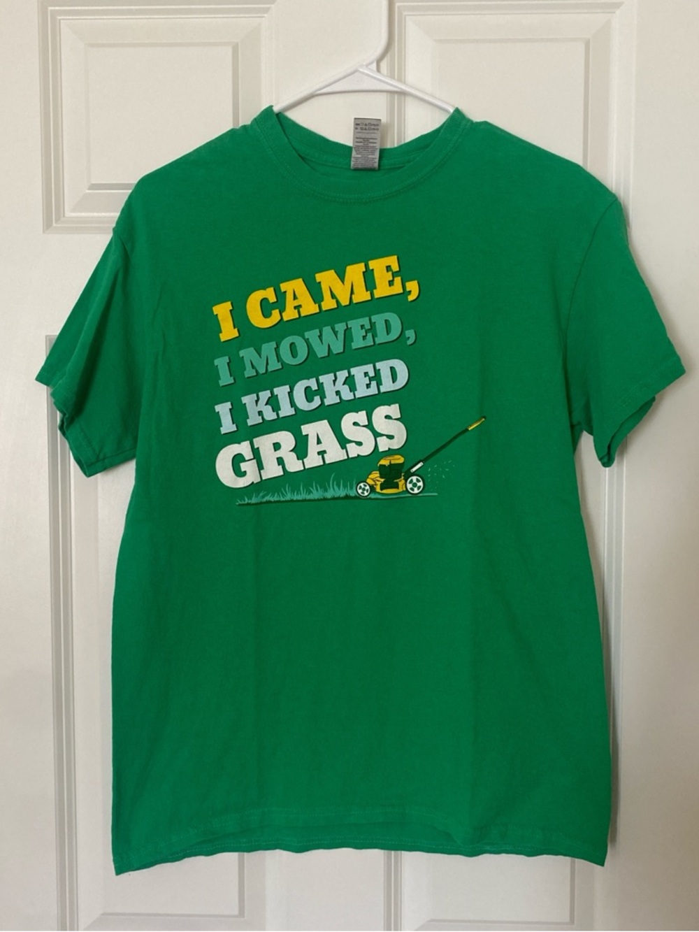 Green Graphic Lawn Mower T-Shirt - "I Came, I Mowed"